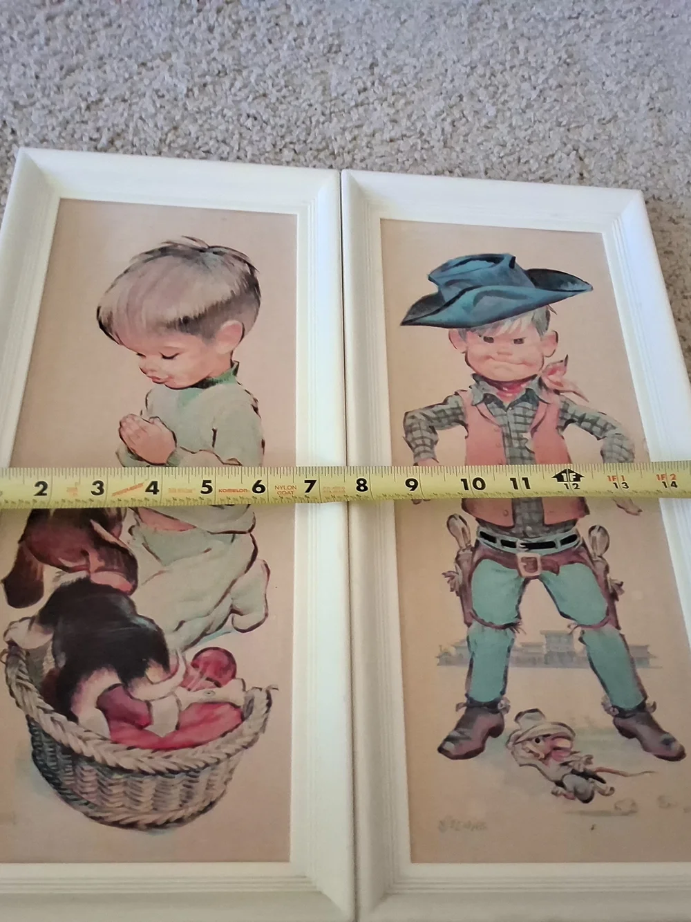 1970’s Two Sedona Framed Prints: Boy Cowboy and Boy Praying w/Puppy 16.5